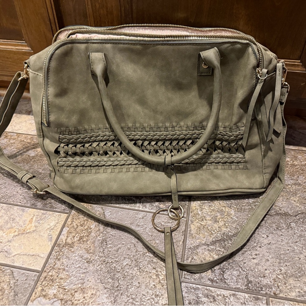 Olive Green Woven Detail Women's Bag